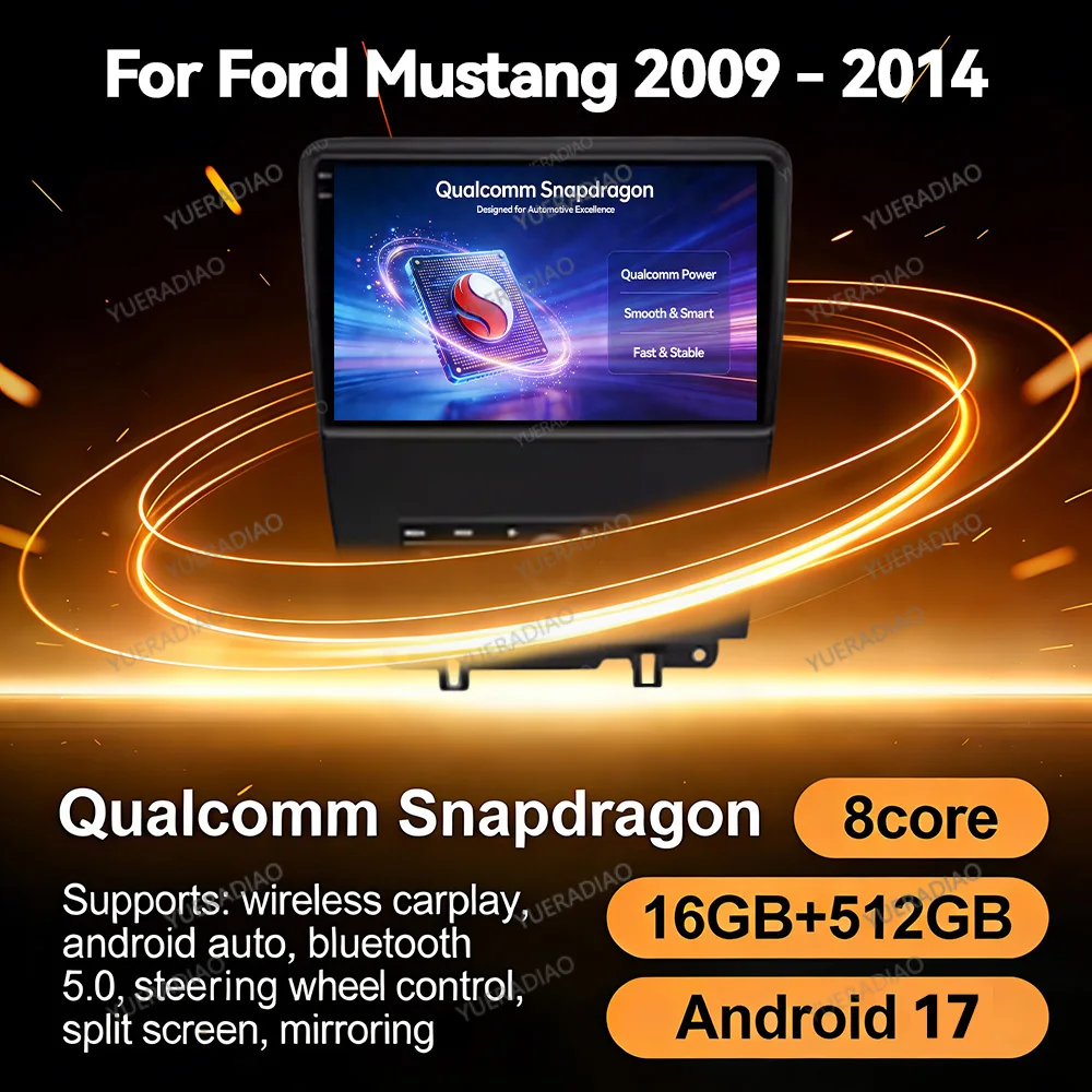 Autoradio Android 17 Carplay Auto pour Ford Mustang V S-197 2009 - 2014 Lecteur Multimédia Vidéo GPS NAVI 4G WIFI Unité Centrale DSP BT