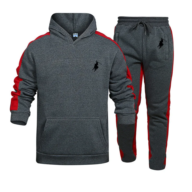 2024 Hot Sale Mens Tracksuit Hooded Sweatshirts and Jogger Pants 2 Piece Gym Outfits Autumn Winter Casual Sports Hoodie Set POLO