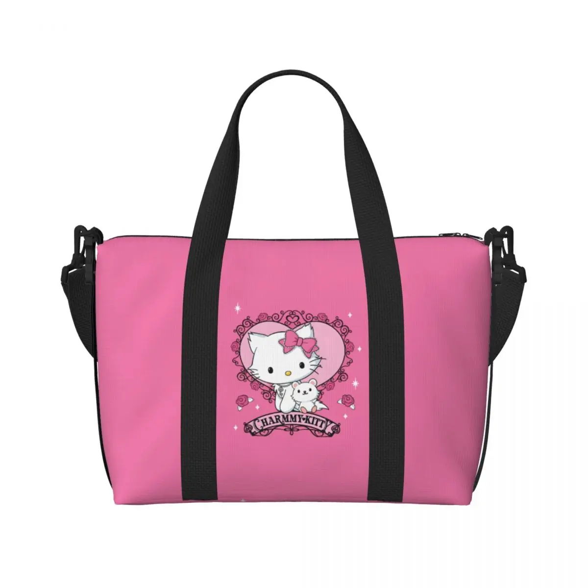 

Custom Charmmy Kitty Cartoon Grocery Tote Shopping Bags Women Large Capacity Anime Cute Beach Gym Travel Bags
