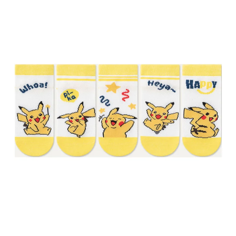 5 Pairs Pikachu Kids Socks Kawaii New Summer Fall Cartoon 1-12 Years Old Children Short Cotton Socks for Girls and Boys Gifts