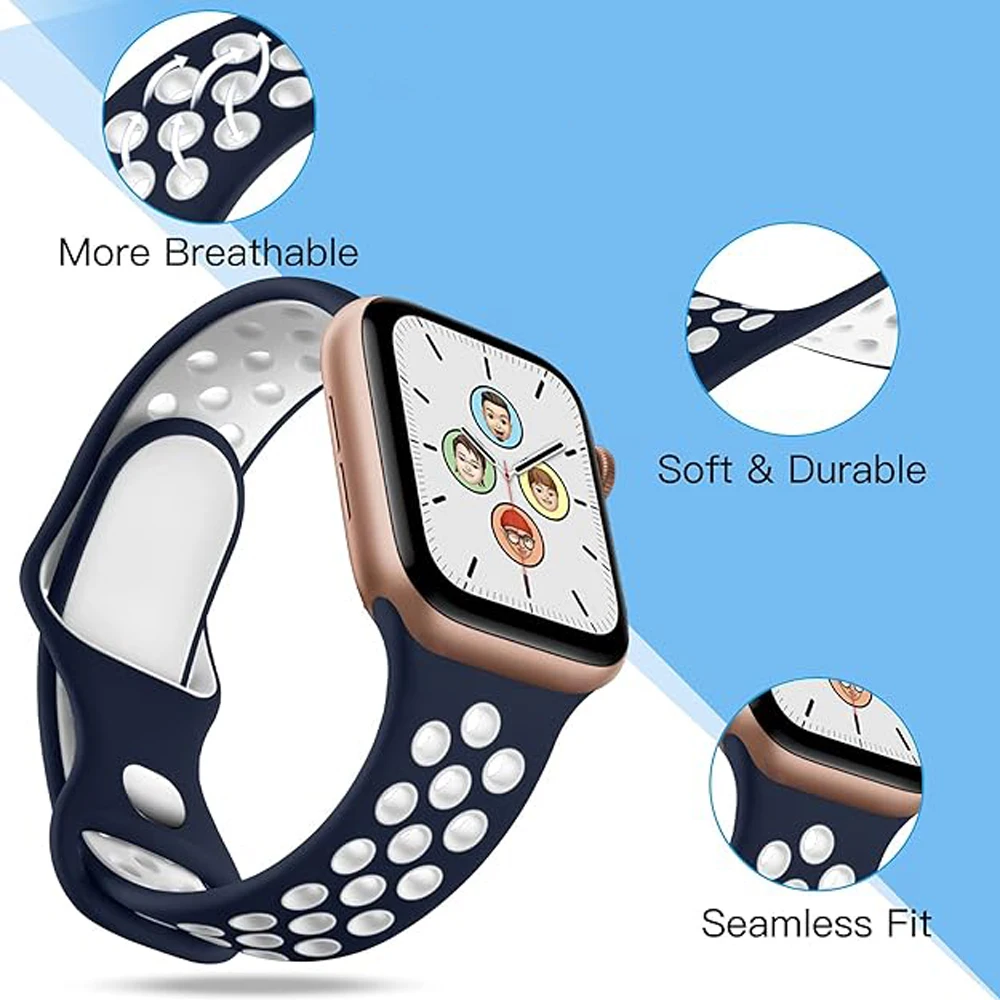 Sport Strap for Apple Watch Band 44mm 40mm 42-38-41mm 45mm Air-hole Silicone Bracelet IWatch Series 8/7 6 SE 5 4 3 Ultra 2 49mm