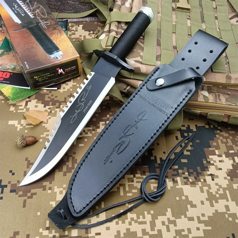 

Survival knife II, RAMBO 420 steel pipe wrapped paraflow handle 9Cr18Mov steel handle outdoor camping tactical straight knife