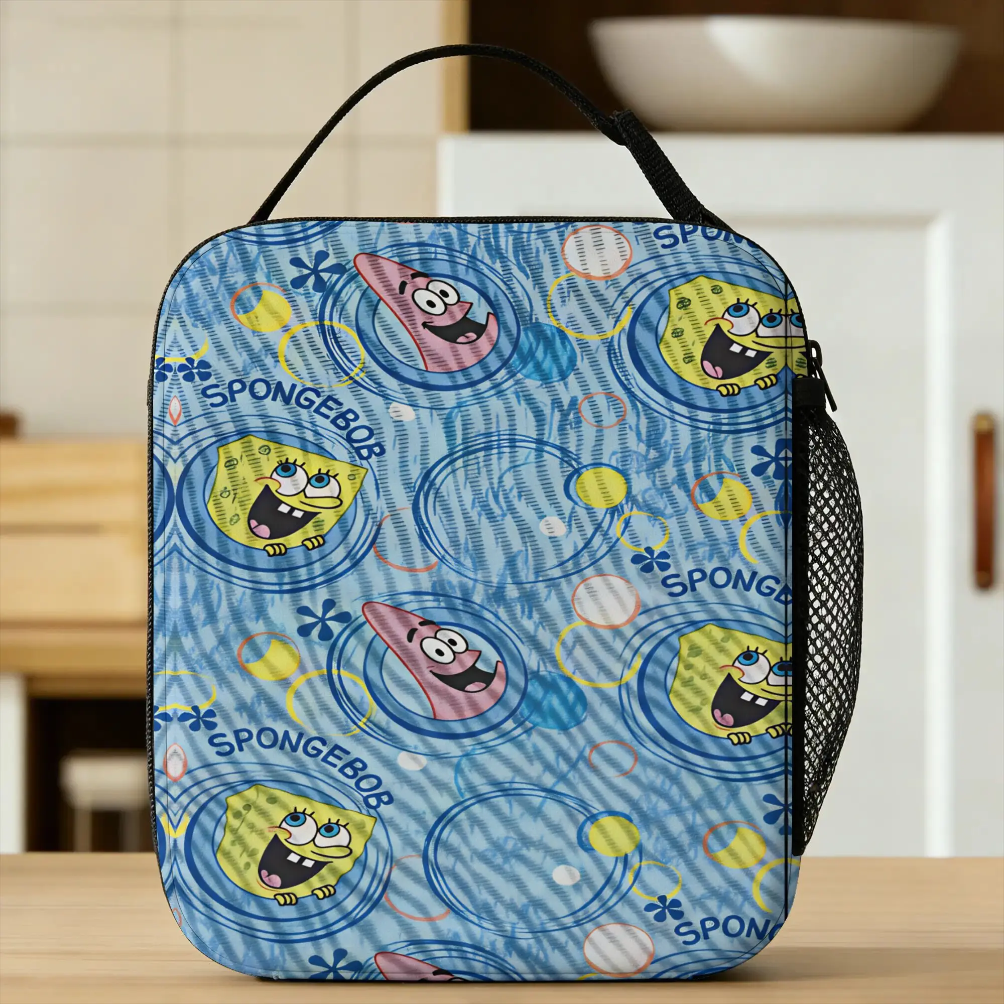 Anime  Spongebobs Lunch Bag  School Lunch Box For Women Leisure Print Tote Food Bags Oxford Portable Insulated Cooler Bag