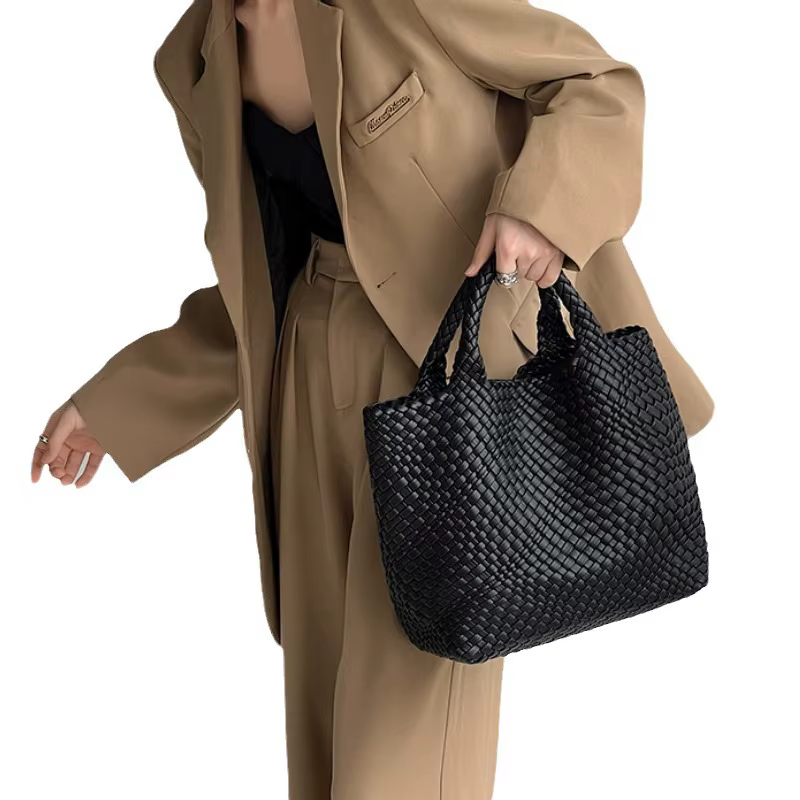 Alternative view of Bolso tejido a la moda para mujer, bolso de mano de cuero vegano, bolso de viaje medio para playa y verano, bolsos de hombro Retro hechos a mano