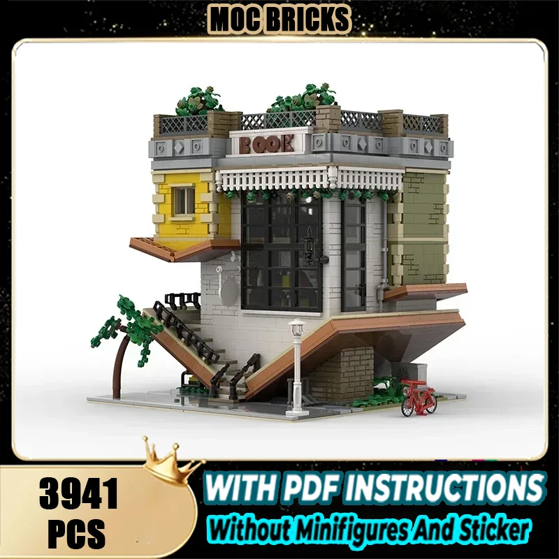 

Moc Building Blocks Inverted Bookstore Model Technical Bricks DIY Assembly Modular Construction Street View Toys For Gifts