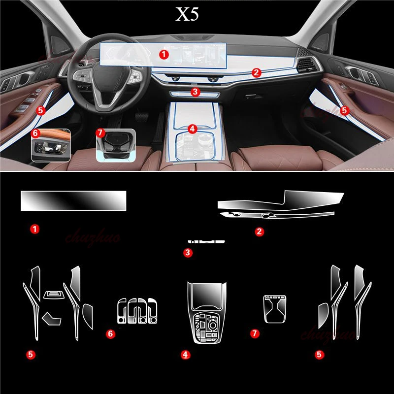 For BMW X5 X6 X7 G05 G06 G07 2020-2023 Car Interior Navigation Center Console TPU Protective Film Anti-scratch Sticker