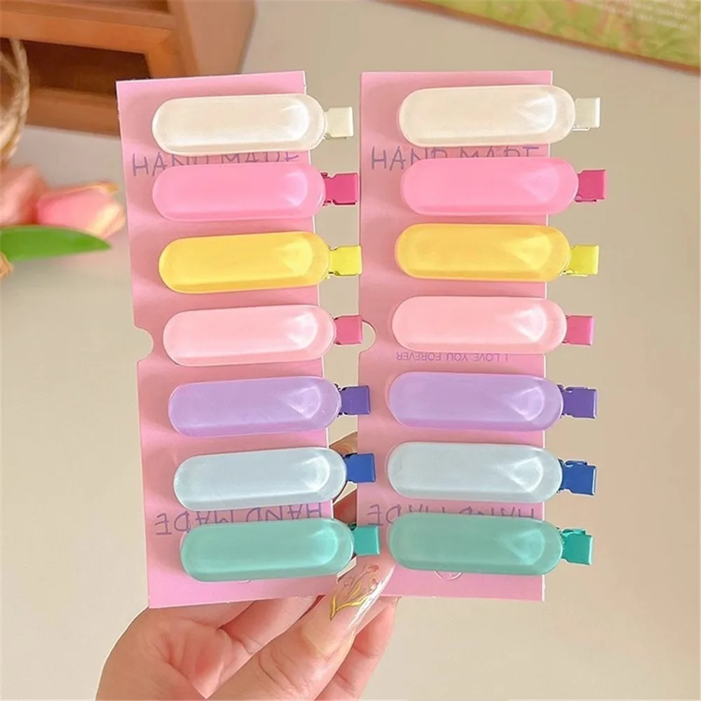 ที่หนีบผมรูปวงรีแฟชั่น2ชิ้น/เซ็ตกิ๊ฟหนีบผมหมวกสีเจลลี่ขนาดเล็กของขวัญคลิปด้านข้างทรงเรขาคณิต