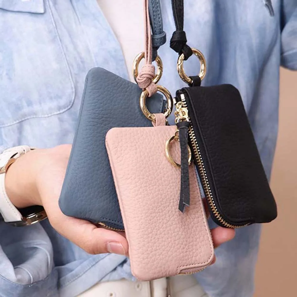 

Earphone Bag Square Hanging Neck Coin Purse Casual Zipper Soft PU Wallet with Lanyard Solid Color Portable Card Holder Outdoor
