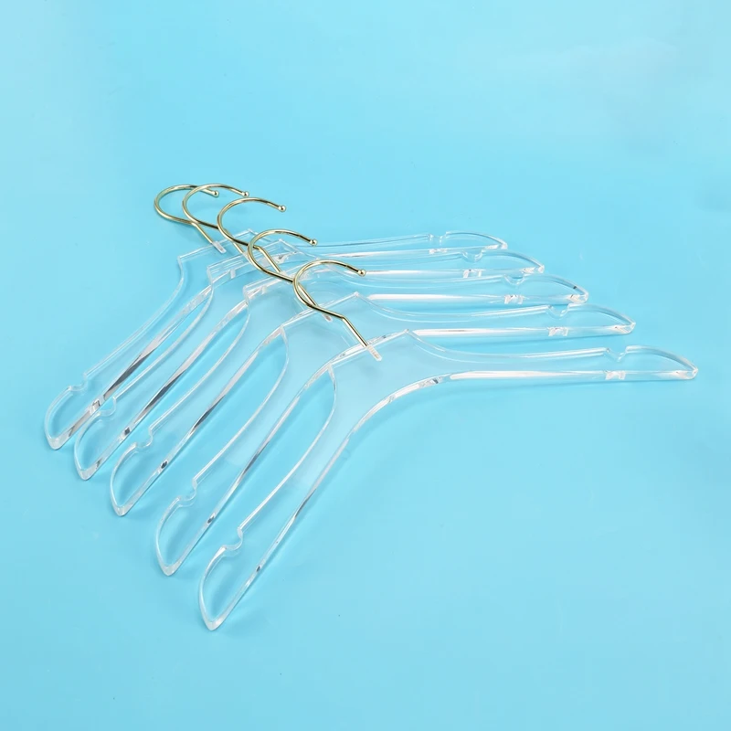 5 Pcs Clear Acrylic Clothes Hanger With Gold Hook, Transparent Shirts Dress Hanger With Notches For Lady Kids