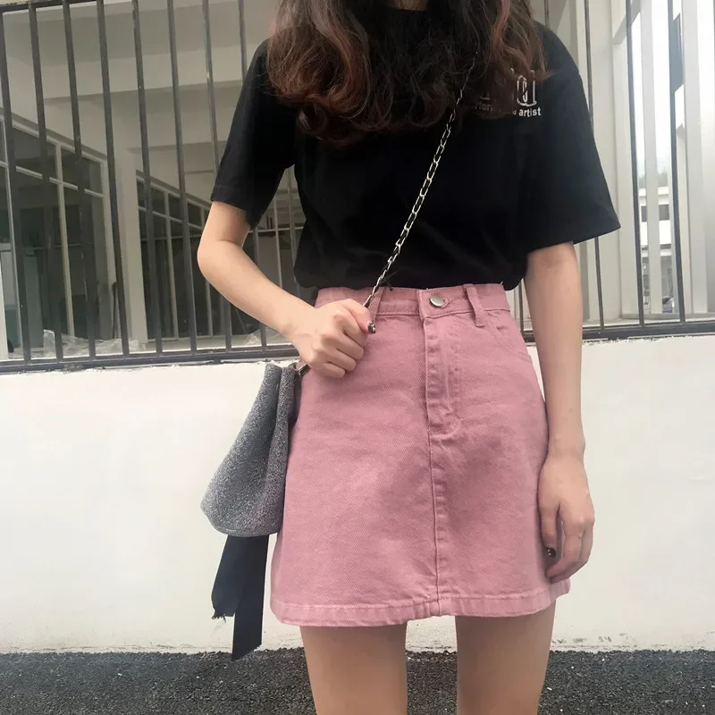 

Korean Version Short Denim Skirt Women Vintage High Waist A-Line Denim Jeans Skirts Summer Streetwear Mini Black Bodycon Skirt