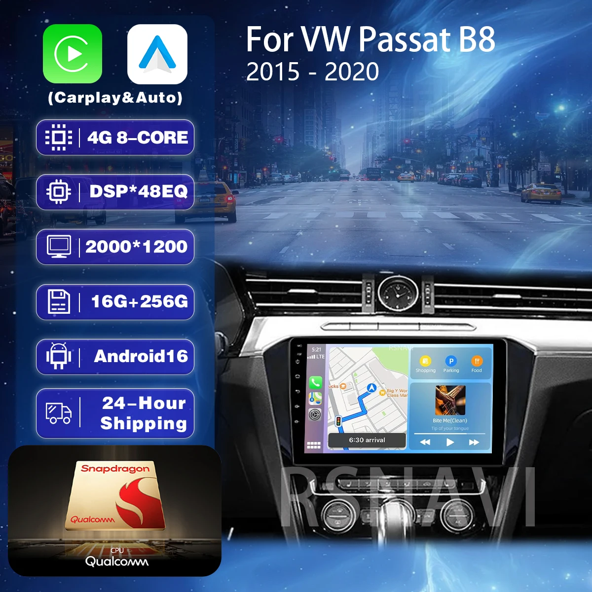 

Автомагнитола с поддержкой Android 16, CarPlay и Auto, экран Qualcomm, GPS, видео, стерео для Volkswagen VW Passat B8 2015-2020, установка Plug and Play.