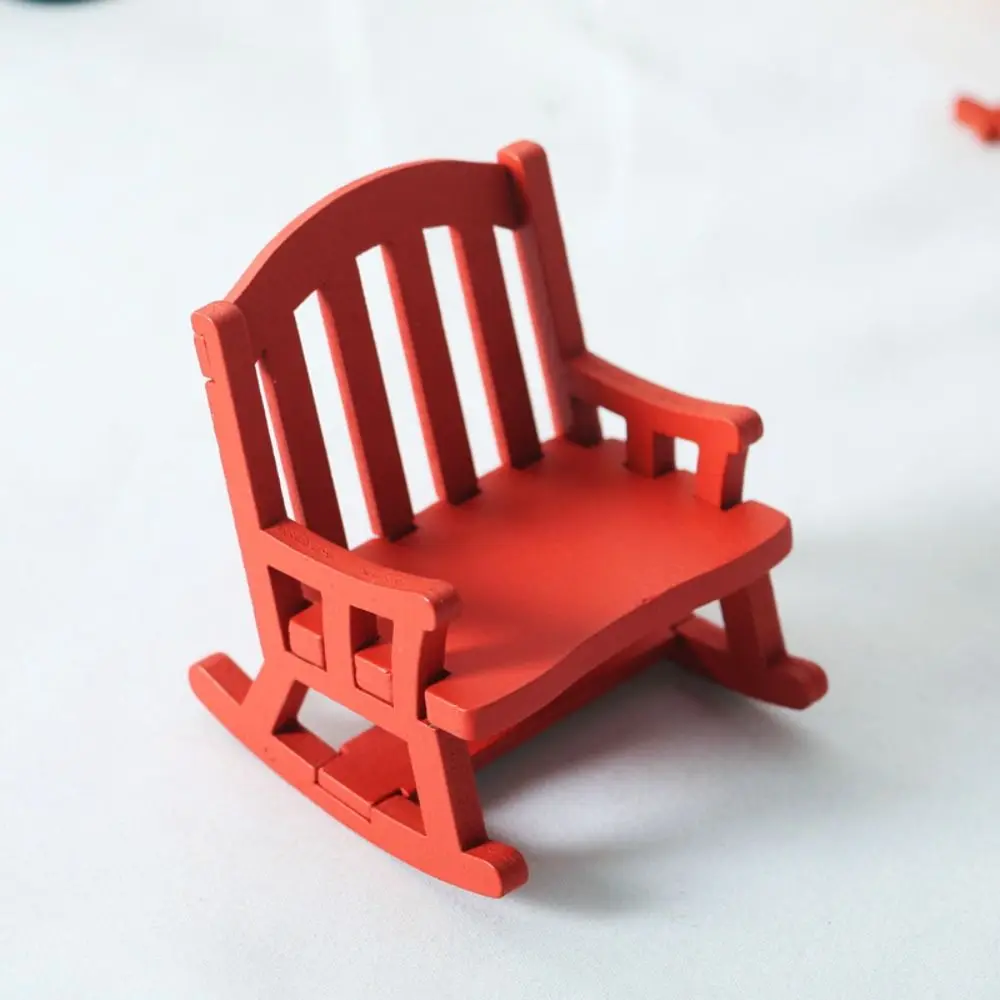 Play Toy Furniture Realistic Mini Rocking Chair Vivid Wood Swing Rocking Chair Model Creative Retro Dollhouse Chairs Kid Toy