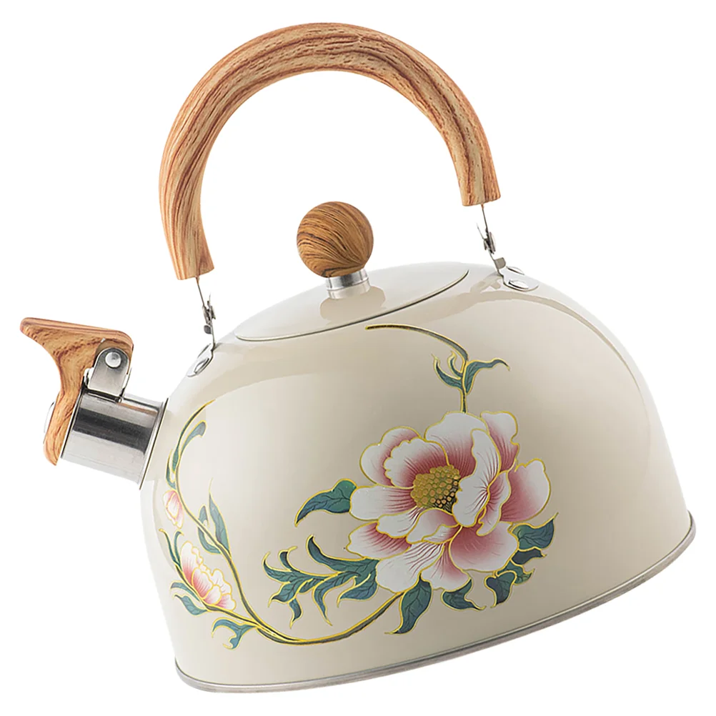 Boiler Kettle Floral Enameled Teapot Stainless Steel Pvc Chinese Kitchen Gadget Whistling