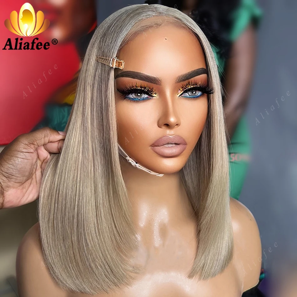 Transparent 200% Full Lace 13X4 Frontal Wig Human Hair Ash Blonde Short Bob Wigs Human Hair for Women Fast Shipping Delivery