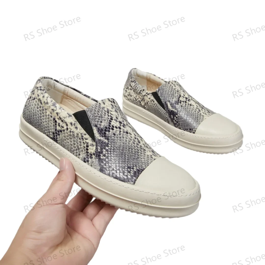 

RO Luxury Men Shoe Grey Boa Leather Shoes Slip-On Women Low Top Casual Sneakers Loafers Classic Design Thick Sole Gray Sneaker