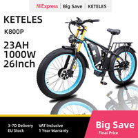 KETELES K800P Ebike 2000W Dual Motor 48V 23AH Hydraulic Brake All-terrain Electric Bicycle Full Suspension 26*4.0 Fat Tire