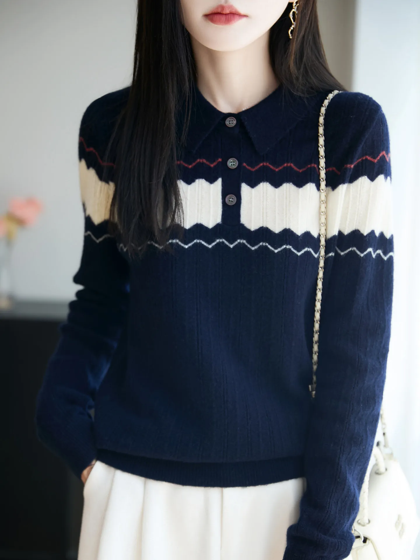 

High-End Color Blo Ne 00 Wool Knitted Sweater Women's Thiened Embroidery College Sle Versatile Top