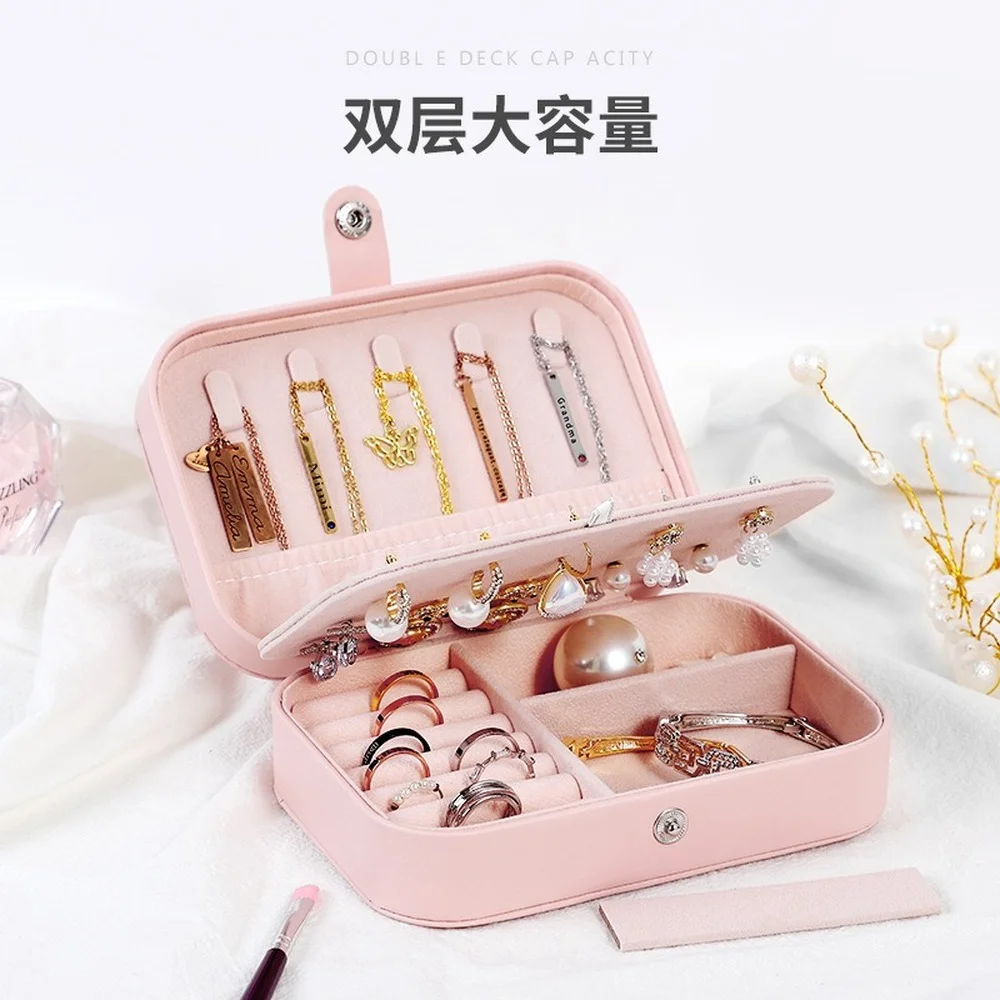 

Jewelry Box Simple Flip Travel Double Jewelry Box Ring Necklace Earrings Multilayer Jewelry Box Portable Jewelry Storage Box