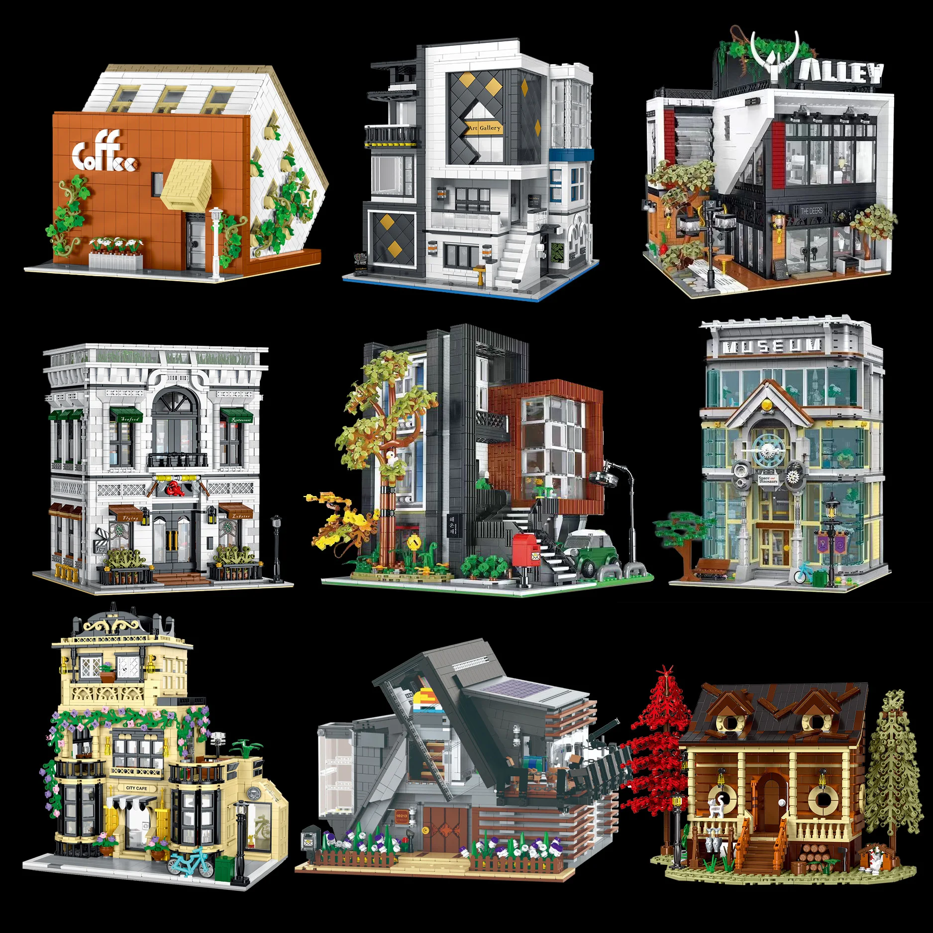 

MOC City Shopping Street View Building Blocks Modern Architecture Cafe Museum House Bricks Toys Kids Gift