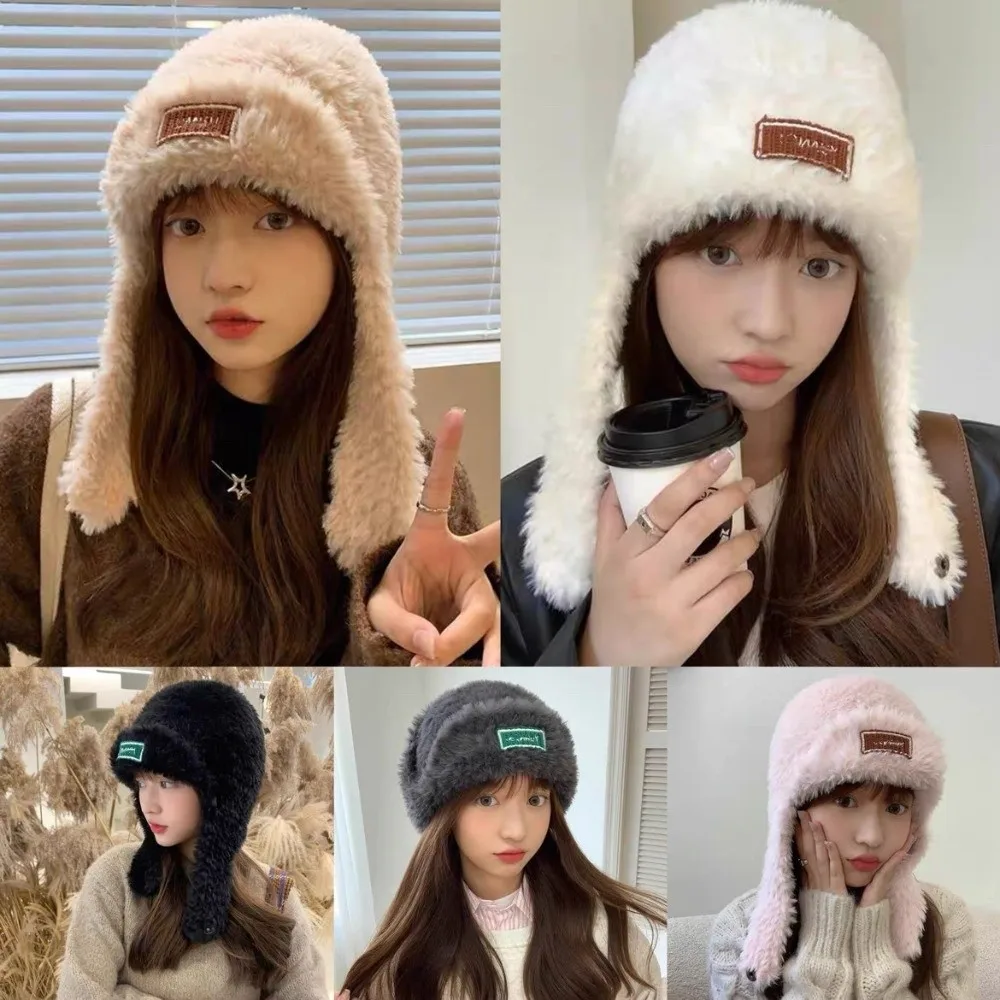 

Fashion with Earflap Hat Windproof Thickened Ear Protection Cap Coldproof Knitted Woolen Hat Autumn Winter