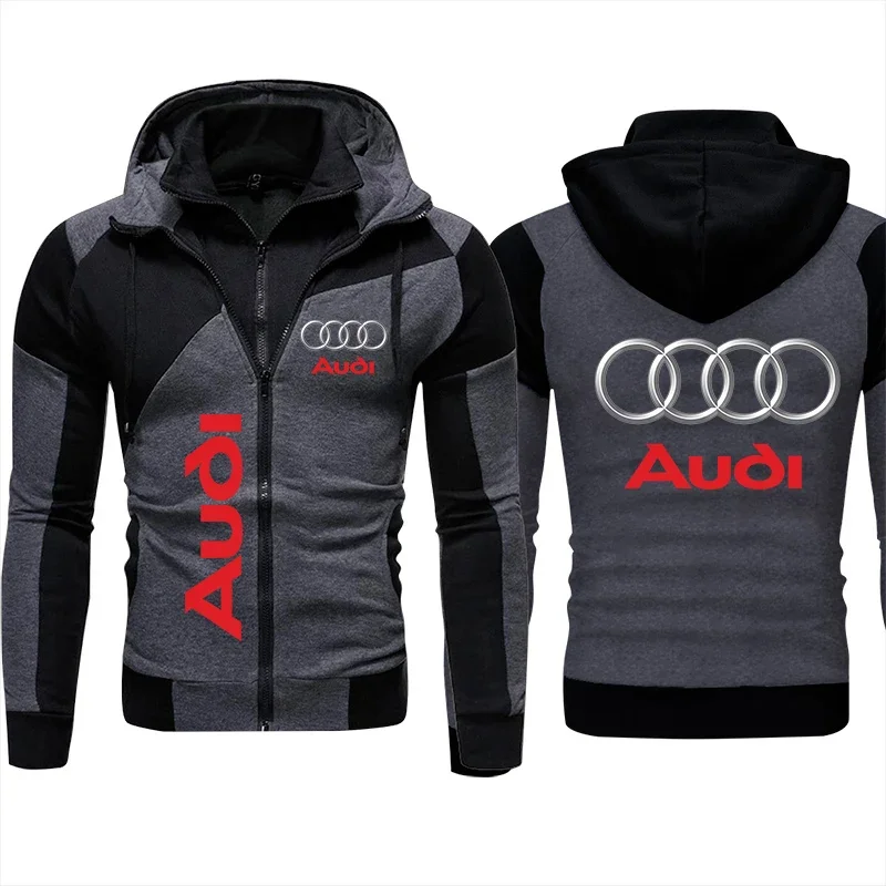 Autumn Men's Audi Hoodie Jacket Warm Fleece Thick Sweatshirt Zip Pullover Harajuku Sportswear Cardigan Custom Men Audi Clothing