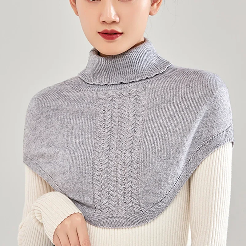 

Женский теплый мягкий кашемировый шерстяной вязаный водолазка с кольцом, шарф, короткие накидки, корейский модный шейный платок с искусственным воротником на зиму