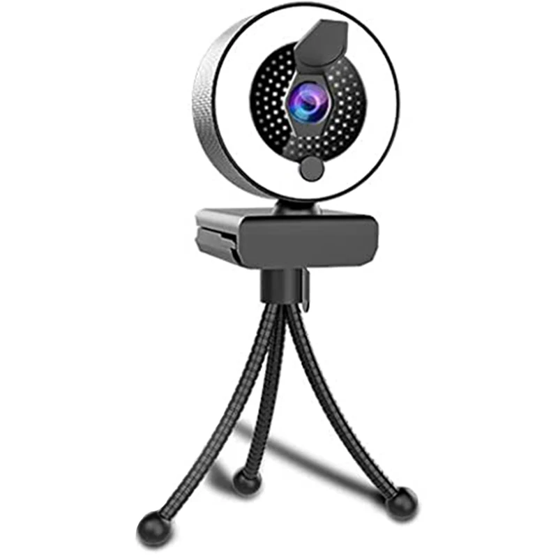 2K Webcam With Microphone Ring Light-HD Web Cam With Privacy Cover &Tripod For Desktop/Laptop/PC/MAC,For Computers,Skype