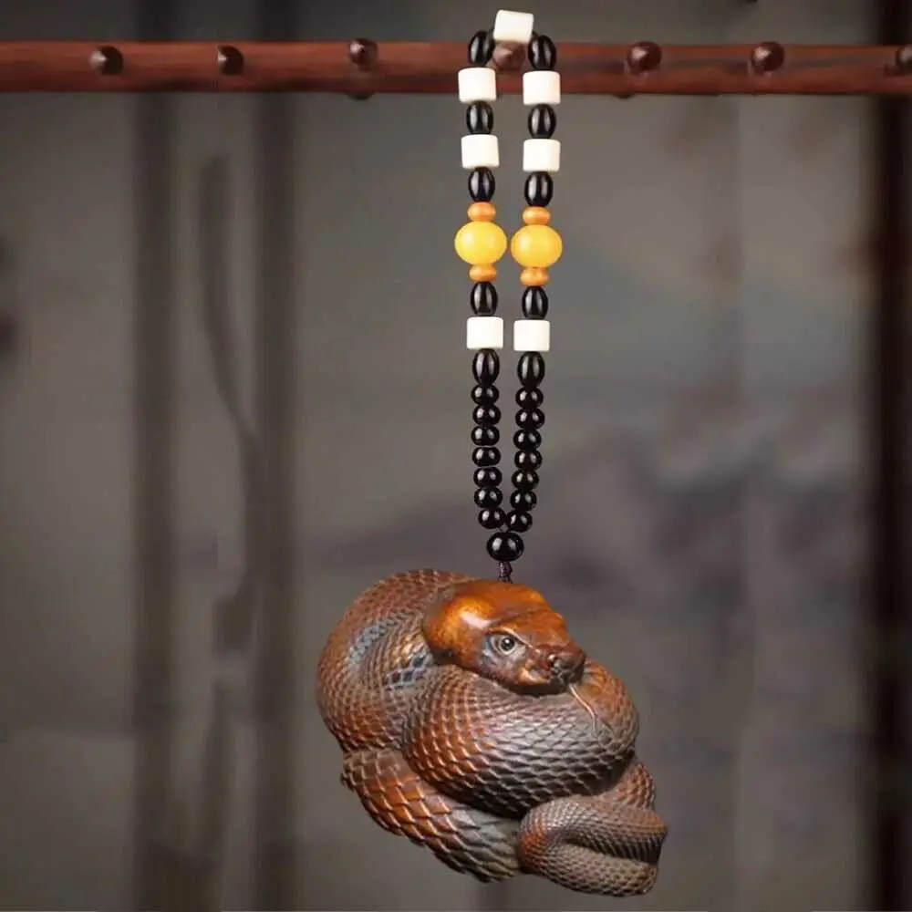 

2.4 Inch Chinese Boxwood Hand Carved Snake Figure Statue Netsuke Gift Collection