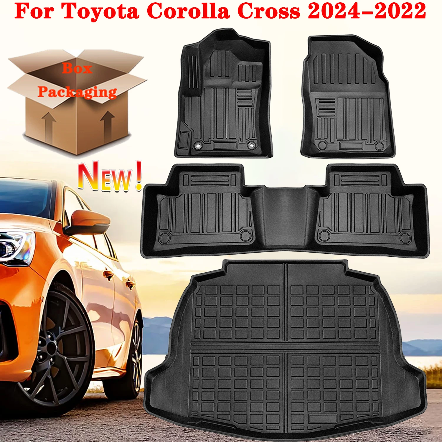 Upgraded TPE Floor Mats for Toyota Corolla Cross 2024 2023 2022, All Weather Protection Floor Mat 1st & 2nd Row and Cargo Liner