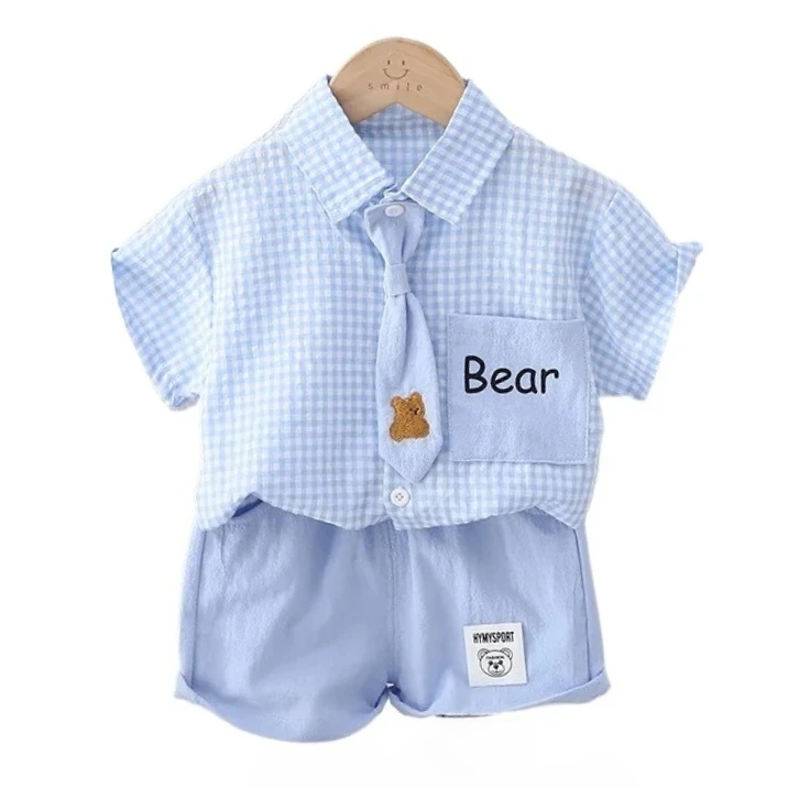 

New Summer Baby Clothes Suit Children Boys Plaid Shirt Shorts 2Pcs/Sets Kids Clothing Infant Casual Costume Toddler Tracksuits