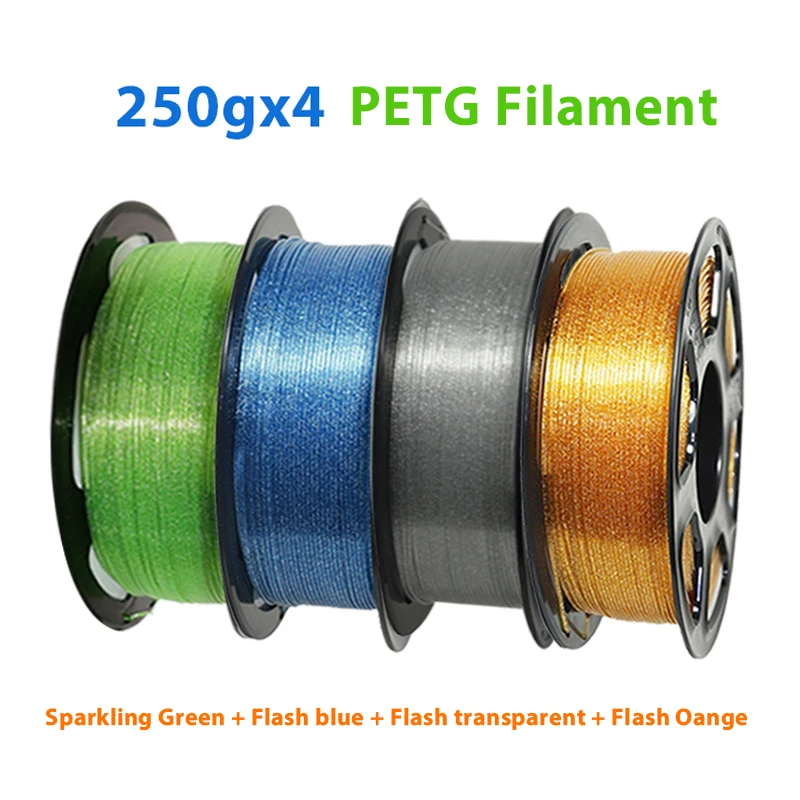 

250gx4 Нить для 3D-принтера PETG Flash зеленый 1,75 мм 500 г 1 кг Сверкающий синий petg 3D-нить Вспышка прозрачный оранжевый