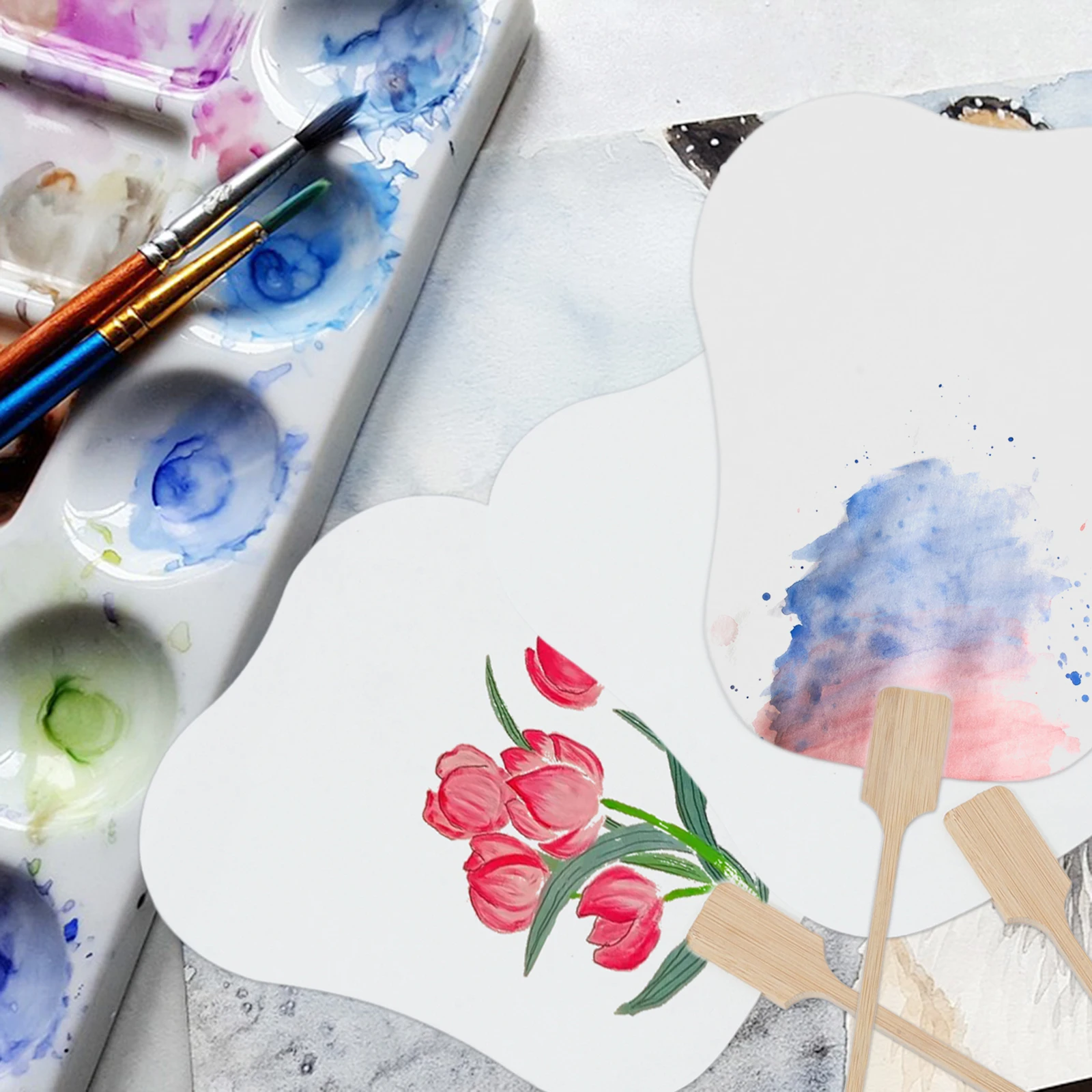 

4Pcs Xuan Paper Fans Double-Sided Thickened DIY Painting Fan Handheld Paper Hand Fan Blank Graffiti Fans for Crafts