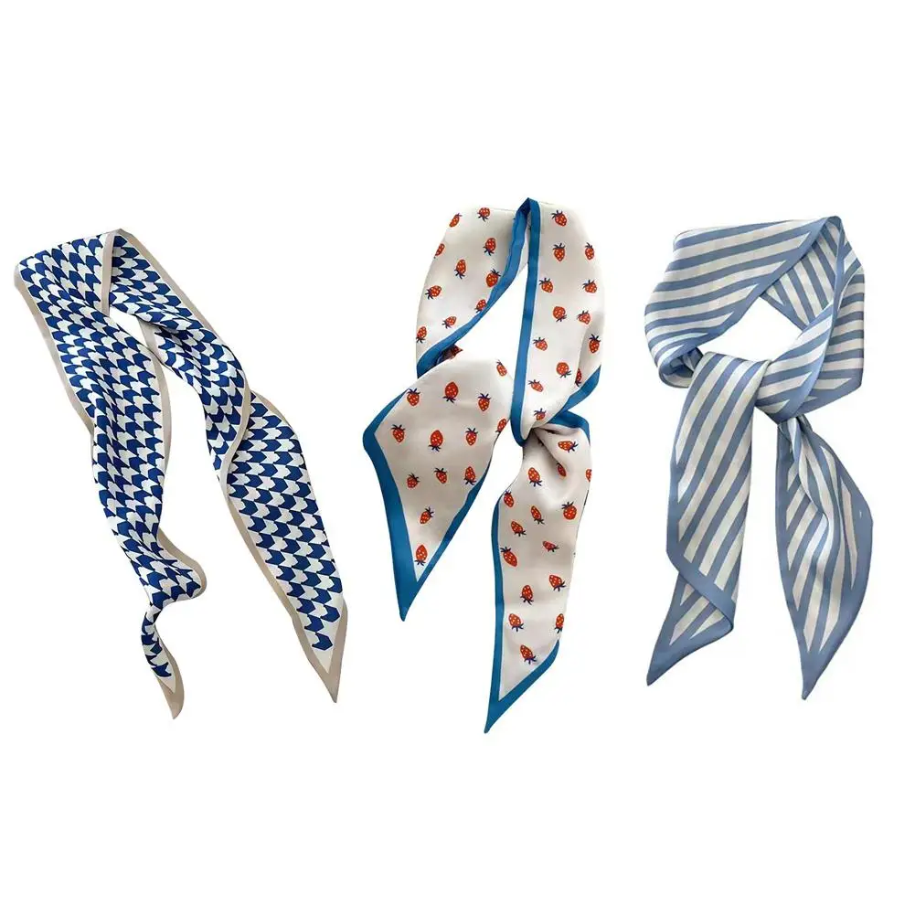 Fashion Silk Scarf Hair Band Long Ribbon Bow Korean Printing Letter Hair Scarf Women Ponytail Holder Hair Accessories