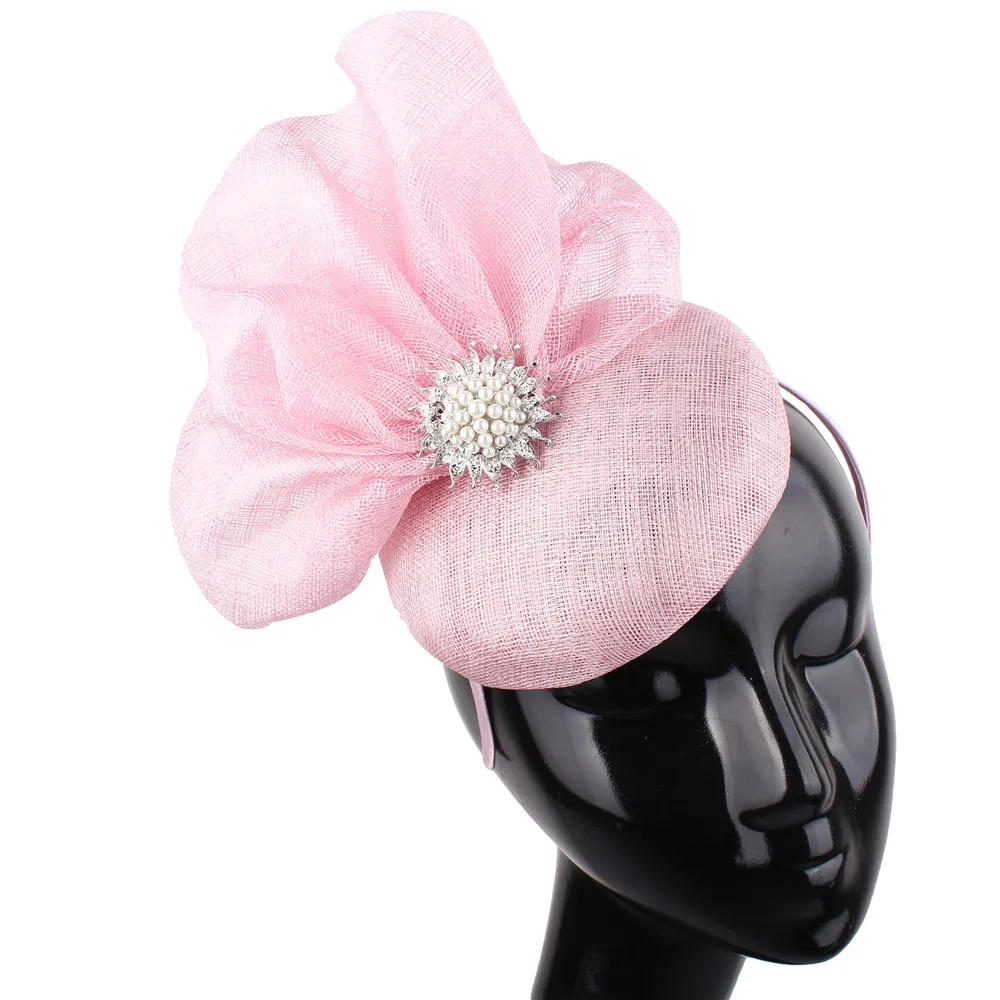 Pink Sinamay Fascinator Hat For Wedding Women Elegant Church Fascinator Base Millinery Cap Supplies Headband Chapeau De Mariage