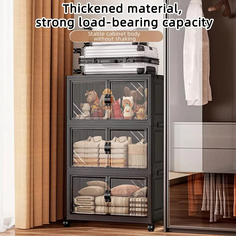 Caja de Almacenamiento Plegable de 22.4 Pulgadas, con Doble Puerta y Múltiples Niveles, Organizador sin Ensamblaje para Bebidas, Aperitivos, Juguetes, Artículos Diarios, Ahorra Espacio
