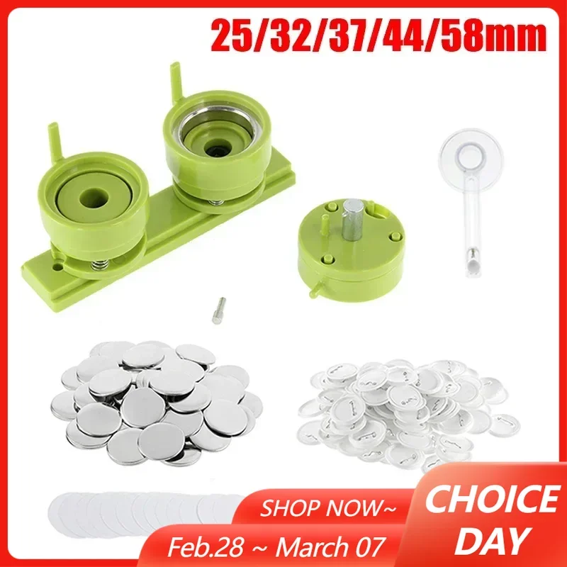 

25/32/37/44/58mm Button Maker Machine Mold with 100Set Button Parts + Circle Cutter for Pin Badge Press Maker Machine DIY Making