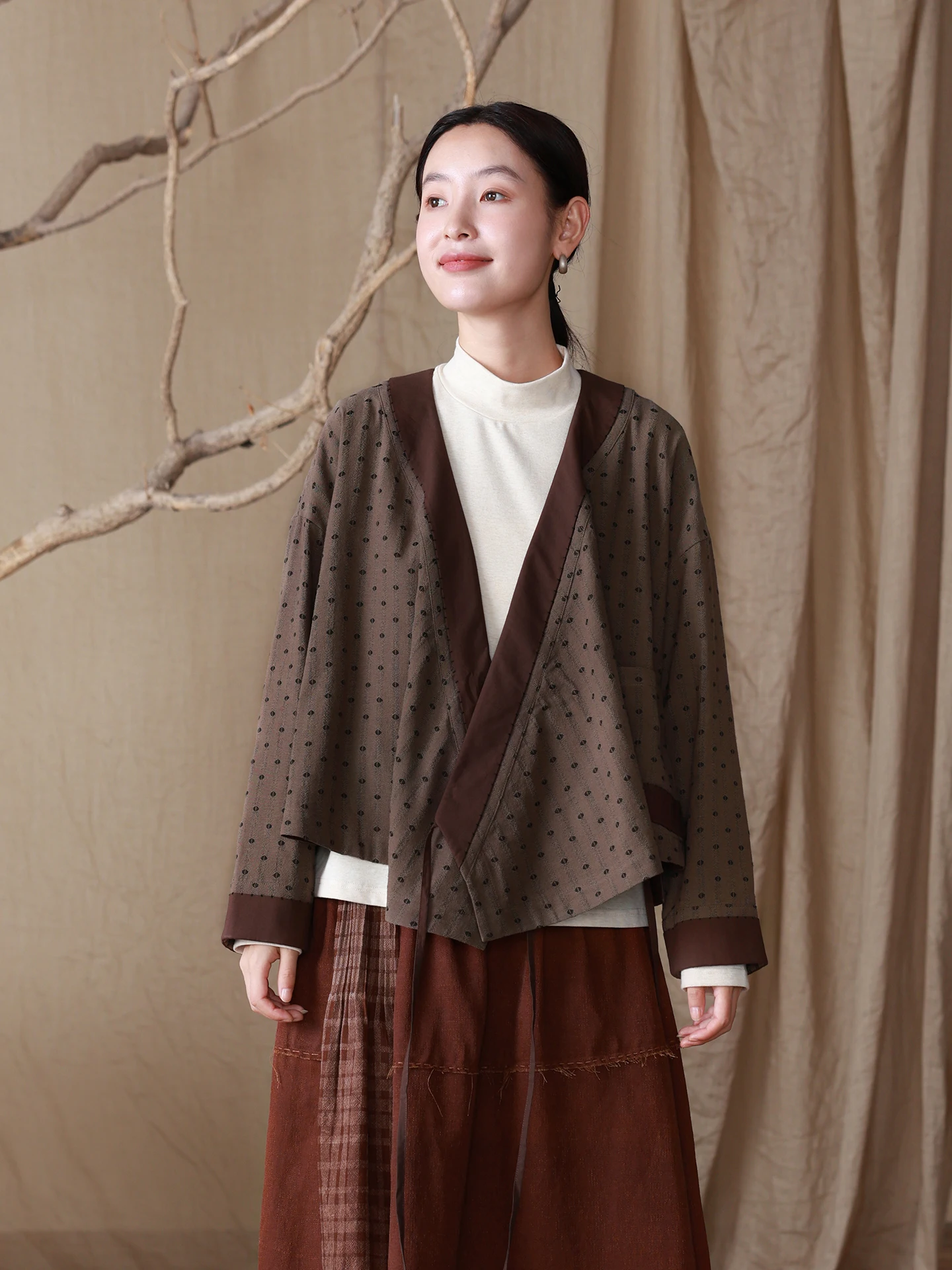 

l Zen Sensation Cotton Embroidered Jaet Women's Original Design Autumn Breathable Loose Fit Long Sve Coat