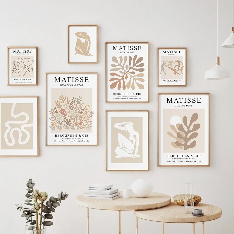 Beige Neutral Abstract Matisse Coral Flowers Exhibition Retro Poster Print Canvas Painting Wall Art Picture for Room Home Decor