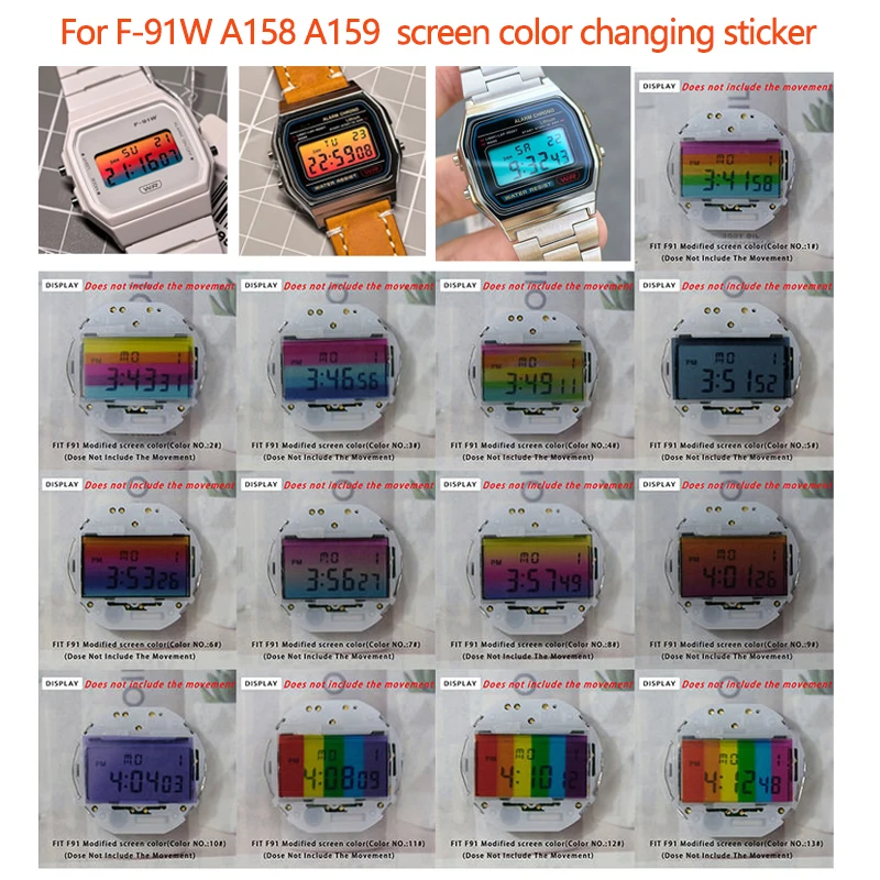 DIY display screen stickers Mod kit For Casio F-91 A158 A159 A168 high-definition screen colorful Stickers screen color film