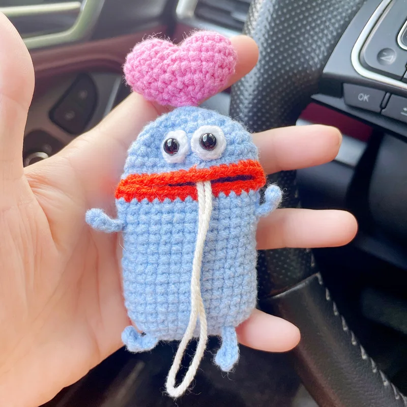 1pcs Funny Sausage Mouth Doll Crochet Keychains Handmaking Knitting Car Keys Holder Creative Storage Bag Keyrings Pendant Gift