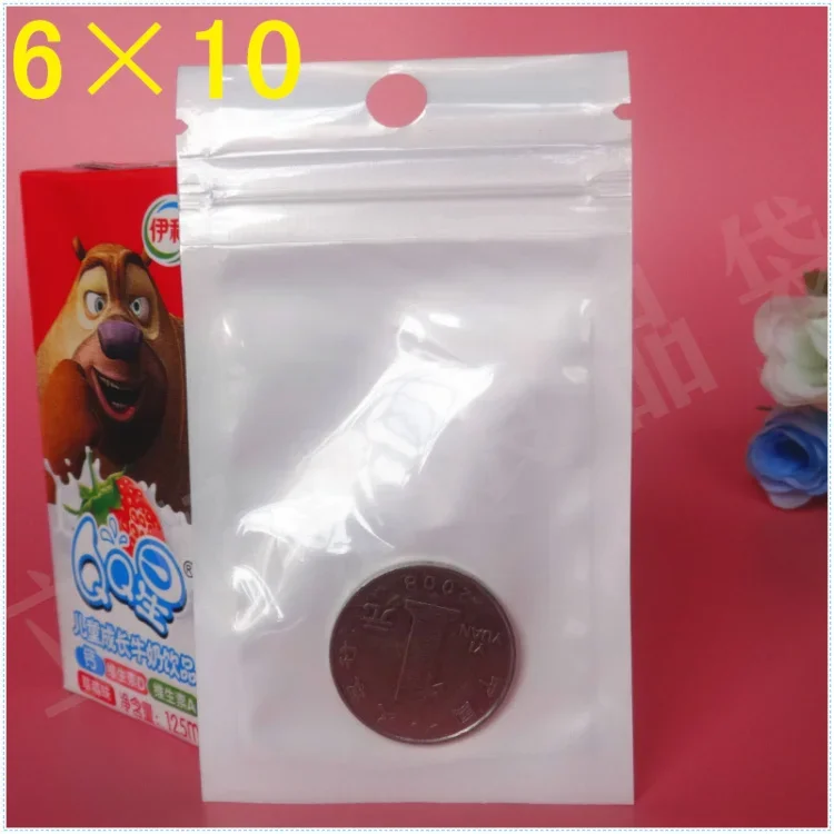 Small 6cm*10cm White / Clear Self Seal Zipper Plastic Retail Packaging Bag, Ziplock Zip Lock Bag Retail Storage W/ Hang Hole