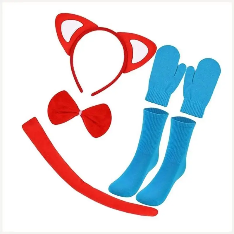 Kinder Katzen Kostüm Katzen Ohr Stirnband Schwanz Fliege Handschuhe Socken Halloween Katzen Cosplay Zubehör für Kind Junge
