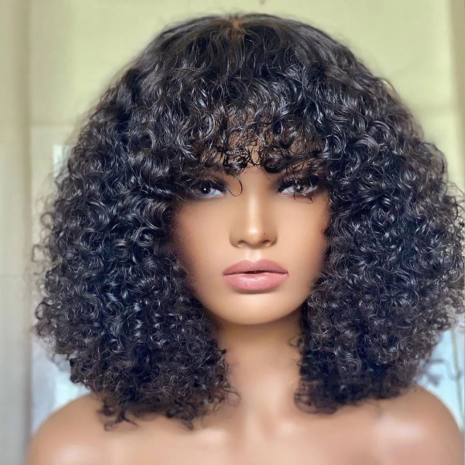 

Curly Short Bob Cut Human Hair Wigs With Bangs Bob Wig Kinky Curly Wigs Human Hair Bob With Bang For Women Full Machine Made Wi