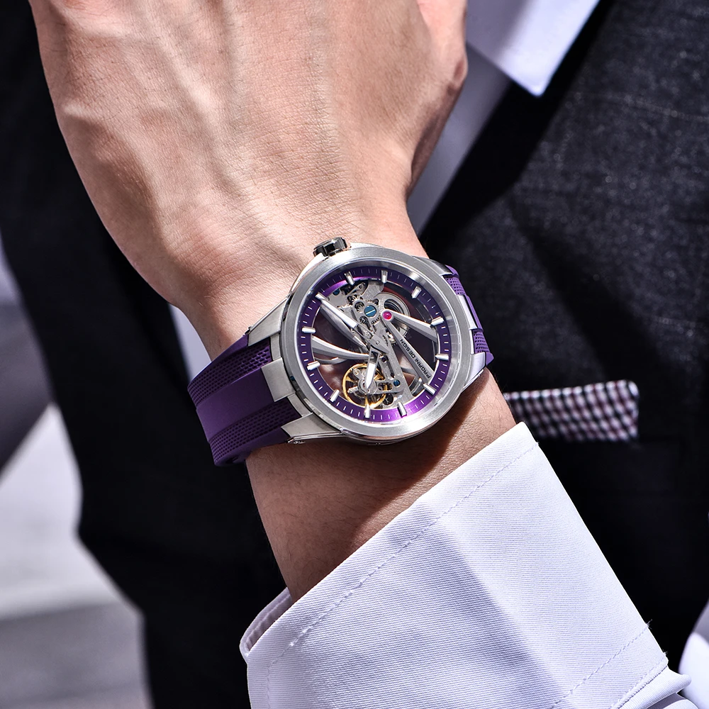 PAGANI DESIGN NEW  Men Mechanical automatic  Hollow Out  Rubber Stainless Steel Luminous sapphire Glasss Dive Tourbillon Watch
