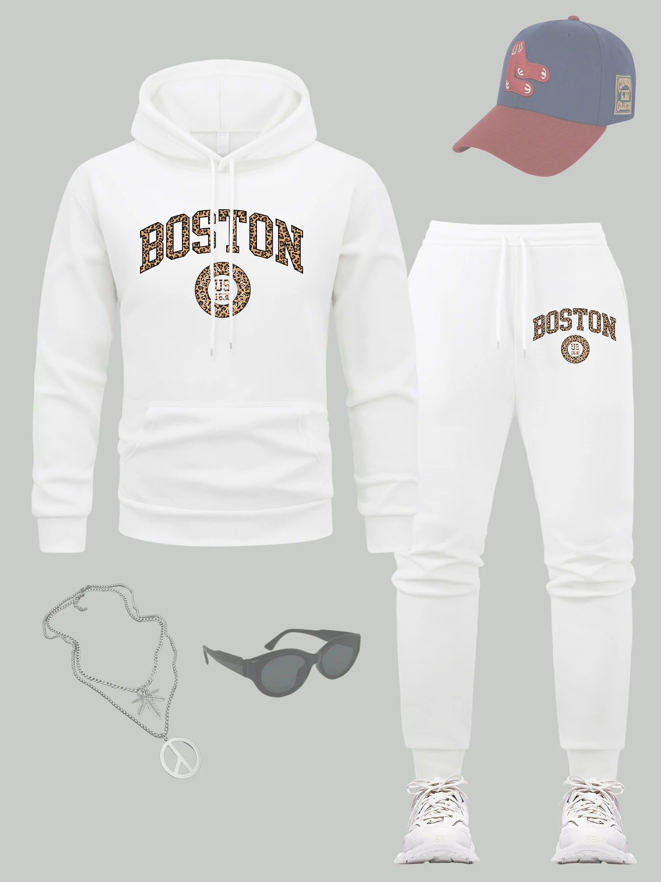 

Boston Usa City Printed Hoodies Men Fleece Drawstring Hoodie Set Casual Autumn Sweatpant Loose Comfortable Clothing Sets
