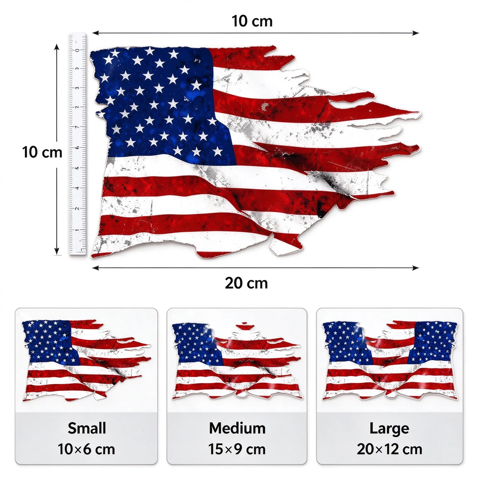 USA TATTERED Flag Car Stickers Rearview Mirror Sticker 2 Pack MIRRORED American Bumper 3D Waterproof Vinyl Decal Car Accessories