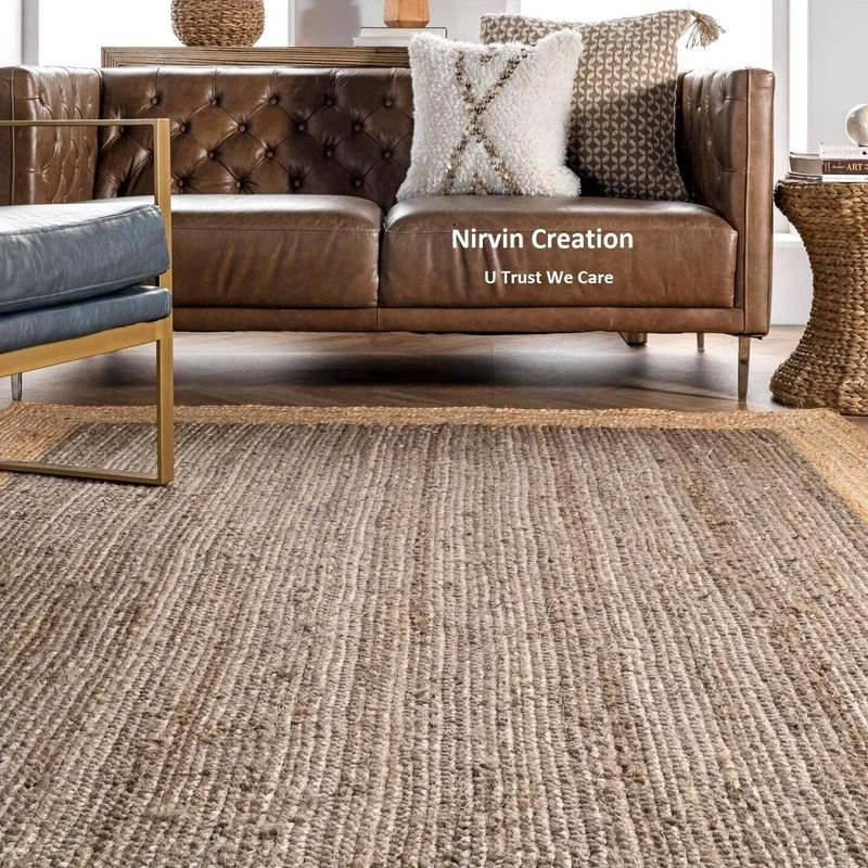 

Natural Jute Rug Handmade Carpet Jute Style Rug Braided Modern Rustic Look Rugs Carpets for Home Living Room Bedroom Decor