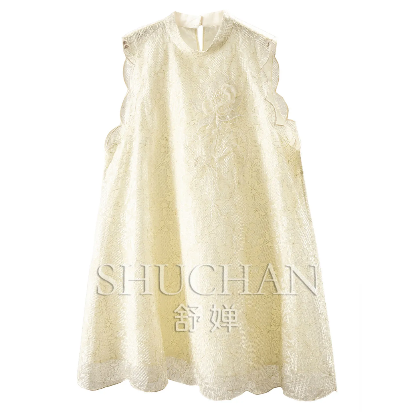 Tank Top Summer 2026 Industry Chinese Style, Gold Silk Embroidered Silk Organza Dress Women 47G1