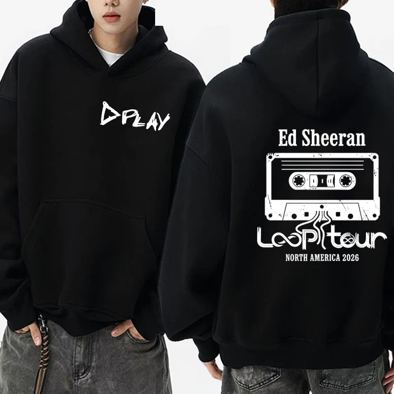 

Hot Sale Ed Sheeran Loop Tour 2025 Double Sided print black Hoodie Men women Fleece Casual Sweatshirt Unisex Winter pullovers