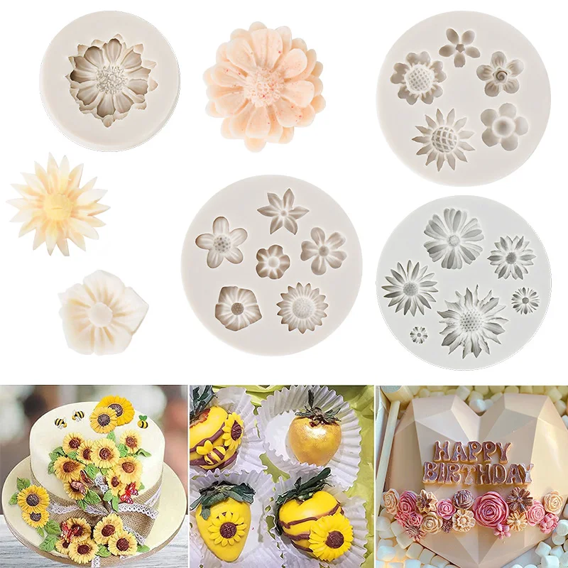 1Pc słonecznik silikonowe formy do kremówki Daisy formy świąteczne formy do czekoladowe cukierki Cupcake kremówka Mold Cake dekoracje